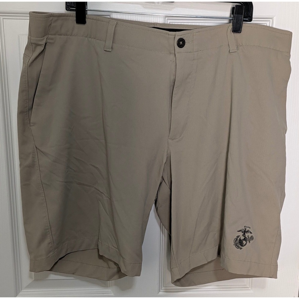 Under Armour Mens Performance Golf Shorts Khaki USMC Marine Corps Logo Size 42